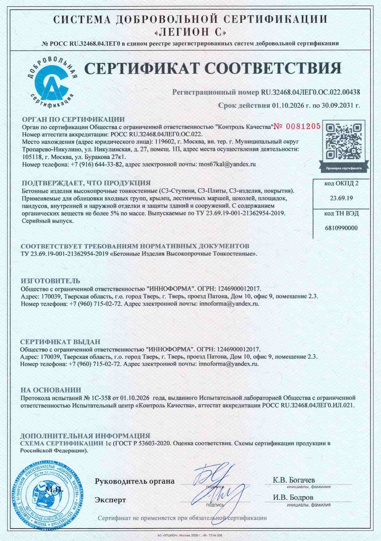 Сертифицированная продукция. Сертификат соответствия
